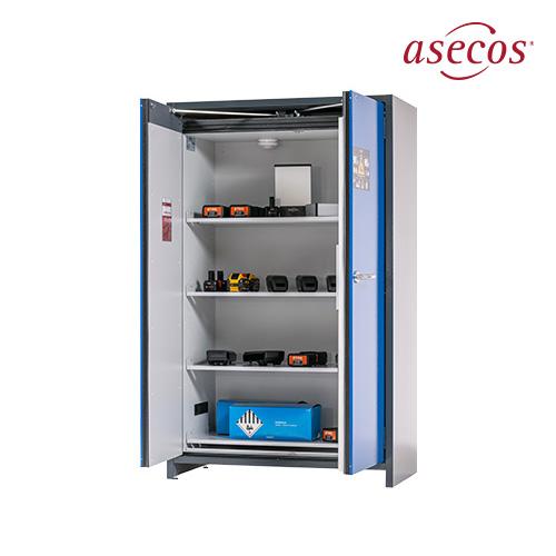 asecos IO90.195.120.CS.WDC ION-LINE EN certified Type 90 Lithium Battery Storage Cabinet(blue,4 shelves),1193x615x1953mm,424kg,double door,new model