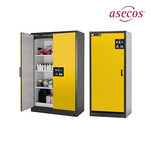 asecos Q90.195.120 Q-LINE EN certified Type 90 Flammable Safety Storage Cabinet (yellow,3 shelves),1193x615x1953mm,424kg,double door