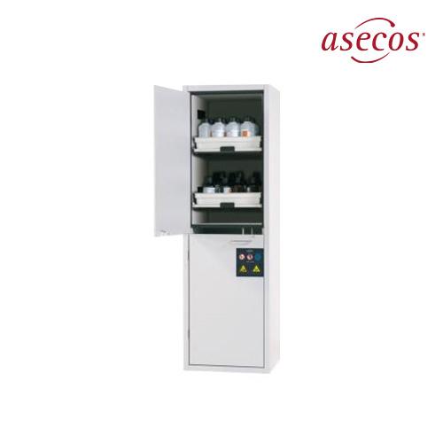asecos SL.196.060.MH EN certified Acid/Alkali Corrosive Storage Cabinet, slim double door(grey/drawer 6 shelves/597x603x1965mm/136kg)