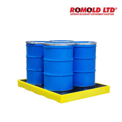 Romold BF4 PE Spill Containment Pallet for Drums linkable low-profile(1660x1260x150mm, 300L, DIBt), 4 drums capacity